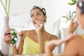 happy woman brushing teeth Royalty Free Stock Photo