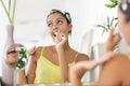 happy woman brushing teeth Royalty Free Stock Photo