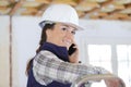 happy woman builder looking at camera Royalty Free Stock Photo