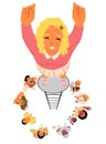 Happy woman celebrating success top view vector illustration Royalty Free Stock Photo