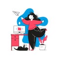 Happy woman celebrating successful complete task sending letter digital document folder vector flat