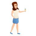 Happy woman champagne icon, cartoon style Royalty Free Stock Photo