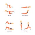 Woman doing workout, exercise stages