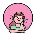 Girl Listening in Headset Avatar Round Icon Vector