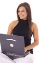 Happy woman checking email on laptop vertical angl Royalty Free Stock Photo