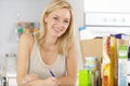 happy woman checking shopping list Royalty Free Stock Photo