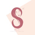 Happy woman day illustration Eight number girl head avatar symbol Vector