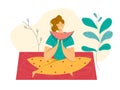 Happy Woman Eat Watermelon on Picnic. Female Character Relaxing on Nature Landscape. Healthy Eating Outdoor Relax Royalty Free Stock Photo