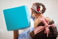 Happy woman eating delicious donuts Royalty Free Stock Photo