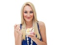 Happy woman eating ice cream Royalty Free Stock Photo