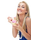 Happy woman eating ice cream Royalty Free Stock Photo