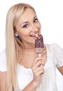 Happy woman eating ice cream Royalty Free Stock Photo