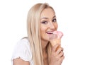 Happy woman eating ice cream Royalty Free Stock Photo