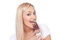 Happy woman eating ice cream Royalty Free Stock Photo