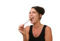 Happy Woman Eating Peanut