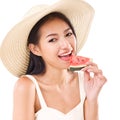 Happy woman eating watermelon Royalty Free Stock Photo