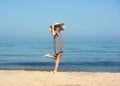 Happy woman enjoying beach relaxing joyful in summer Royalty Free Stock Photo