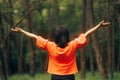 Happy Woman Enjoying a Forest Trip Breathing Fresh Air Royalty Free Stock Photo