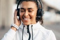 Happy woman enjoying music with closed eyes Royalty Free Stock Photo