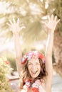 Happy woman enjoying sun on the beach Royalty Free Stock Photo