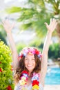 Happy woman enjoying sun on the beach Royalty Free Stock Photo