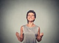 Happy woman exults pumping fists ecstatic Royalty Free Stock Photo