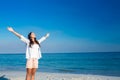 Happy woman with eyes closed at the beach Royalty Free Stock Photo