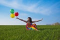 Happy woman on field