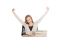 Happy woman finished preparing to exam