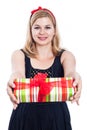 Happy woman giving present Royalty Free Stock Photo