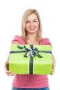 Happy woman giving present Royalty Free Stock Photo