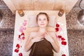 Happy woman in hammam or turkish bath in relax. Royalty Free Stock Photo