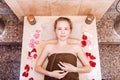 Happy woman in hammam or turkish bath in relax Royalty Free Stock Photo