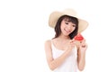 Happy woman hand holding watermelon, summer time Royalty Free Stock Photo