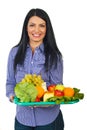 Happy woman with healthy food Royalty Free Stock Photo