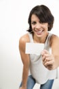 Beautiful Woman Holding A Business Card