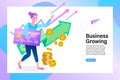 Happy woman holding credit card. Business growth and money savings infographics design, vector illustration.