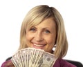 Happy woman holding dollars Royalty Free Stock Photo