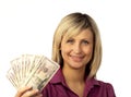 Happy woman holding dollars Royalty Free Stock Photo