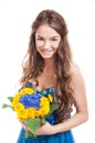 Happy woman holding flowers Royalty Free Stock Photo