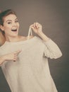 Happy woman holding her bra strap Royalty Free Stock Photo