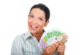 Happy woman holding money Royalty Free Stock Photo