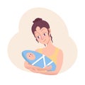 Happy Woman holding a newborn baby BOY in her arms. Vector cartoon illustration in flat style Royalty Free Stock Photo