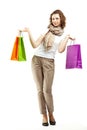 Happy woman holding paper bags Royalty Free Stock Photo