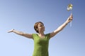 Happy Woman Holding Pinwheel Toy Royalty Free Stock Photo