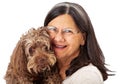 Happy Woman Holding Senior Dog