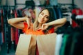 Happy Woman Holding Shopping Bags Feeling Excited