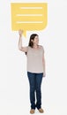 Happy woman holding a speech bubble icon Royalty Free Stock Photo