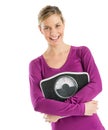 Happy Woman Holding Weight Scale Royalty Free Stock Photo