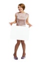 Happy woman holding white board Royalty Free Stock Photo